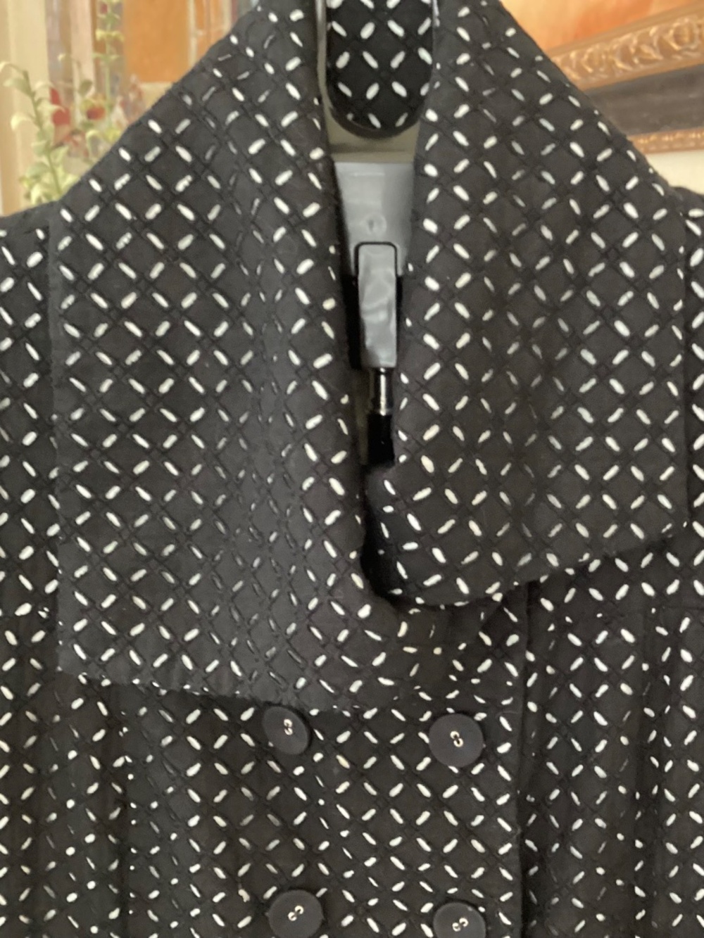 SOPHIA EUGENE - VINTAGE EMBROIDERED BLACK WHITE EYELET COAT - SIZE 2